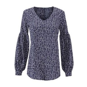 CAbi 5336 Te Amo Navy Love Print Blouse Size S